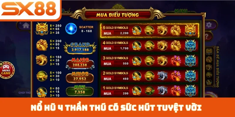 Nổ hũ 4 Thần Thú có sức hút tuyệt vời